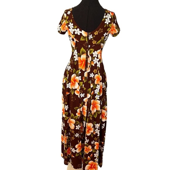 Vintage Ui-Maikai Bark Cloth Maxi Dress Hawaii Hibiscus Print Small - Picture 3 of 11